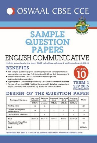 Full Download Oswaal CBSE CCE Sample Question Papers For Class 10 Term I (April to September 2015) English Communicative - Panel of Experts file in ePub